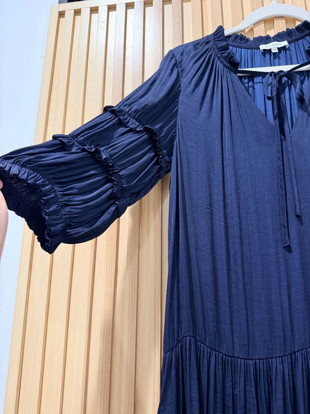 Rebecca Taylor Ruffle V-Neck Maxi Dress Navy Blue -Medium - Picture 3 of 8